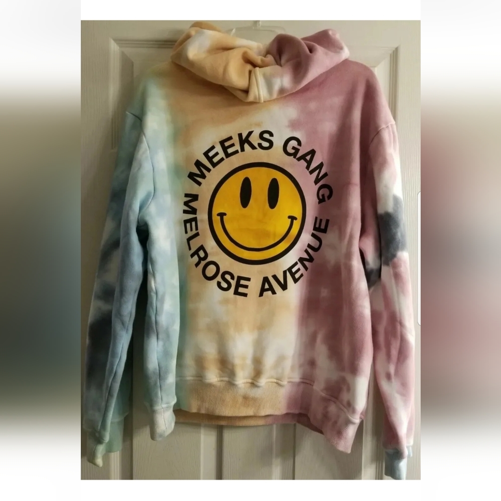 Women's Sorella Meeks Gang Melrose Smiley Face Pink Tie Dye Hoodie Sweatshirt XL